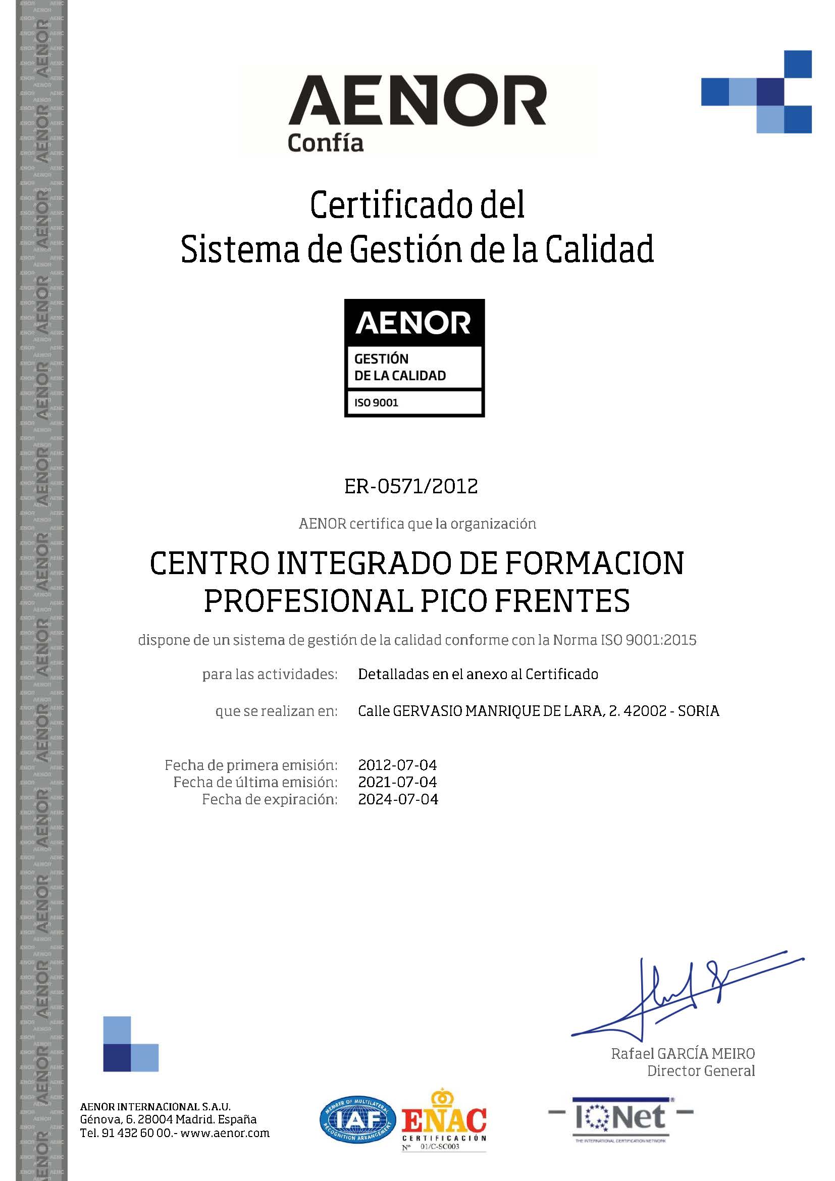 Certificado AENOR 2024