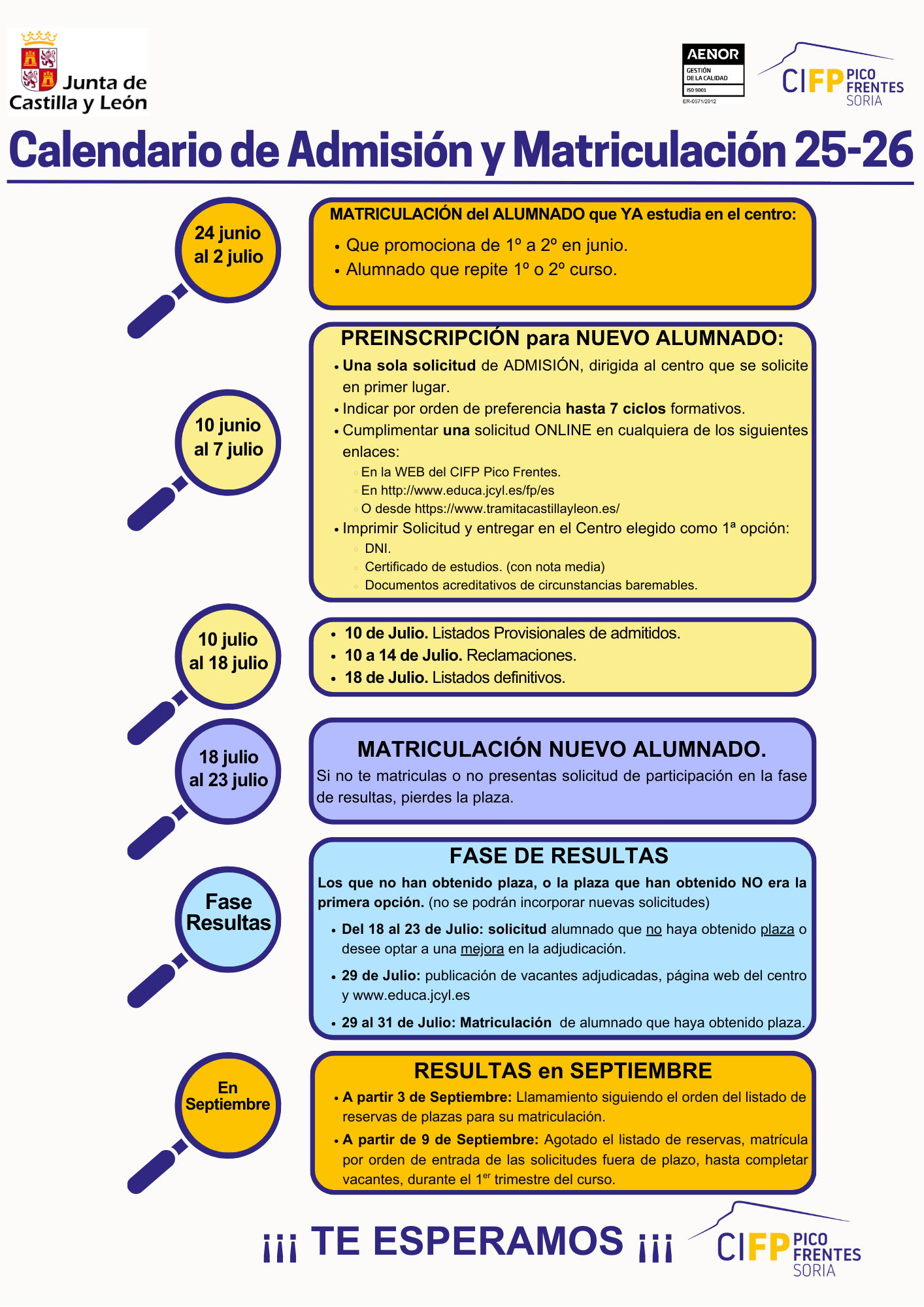 CALENDARIO ADMISIÓN 25-26